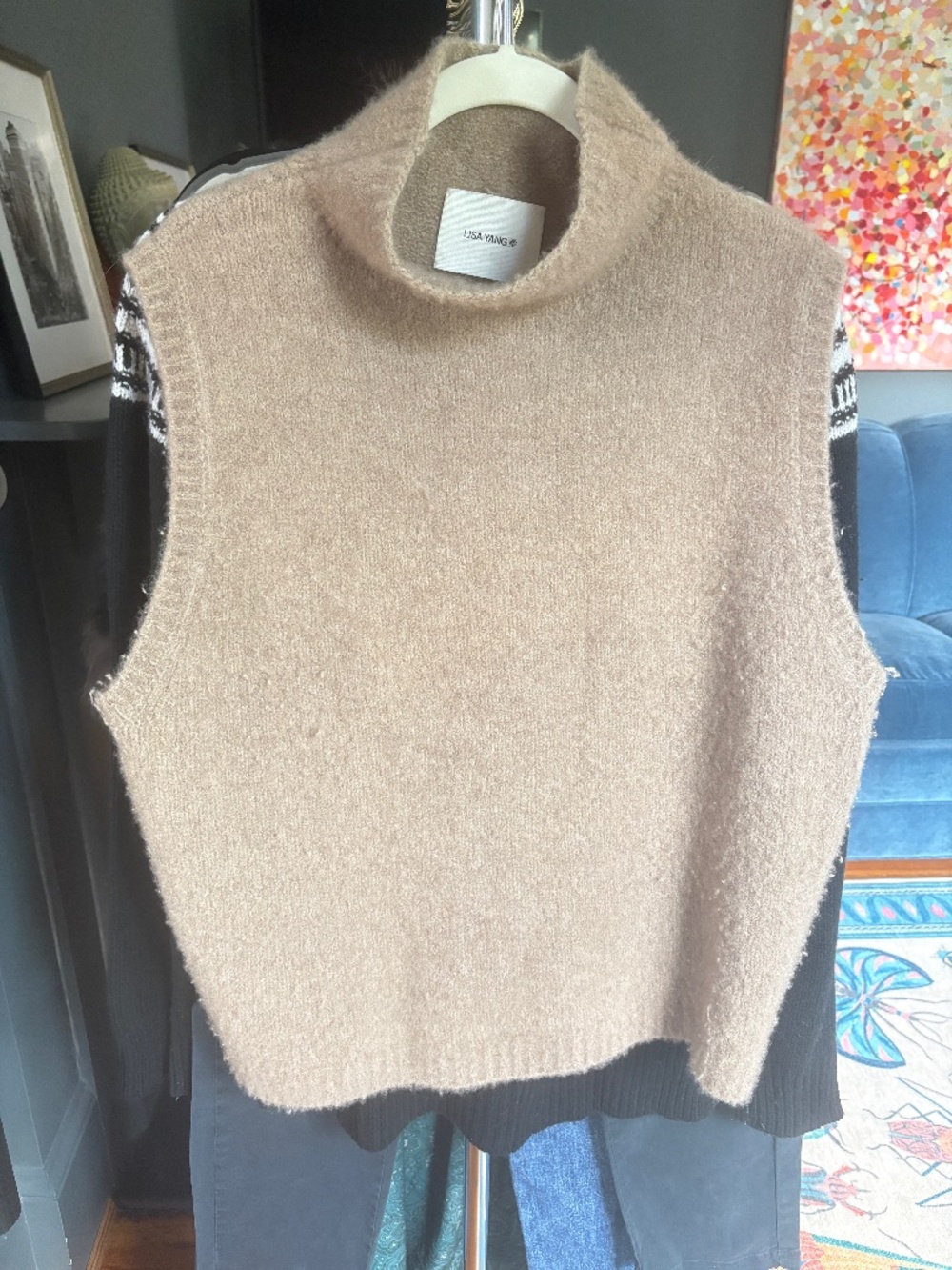 Lisa Yang Beige Sleeveless Mock Neck Sweater Vest